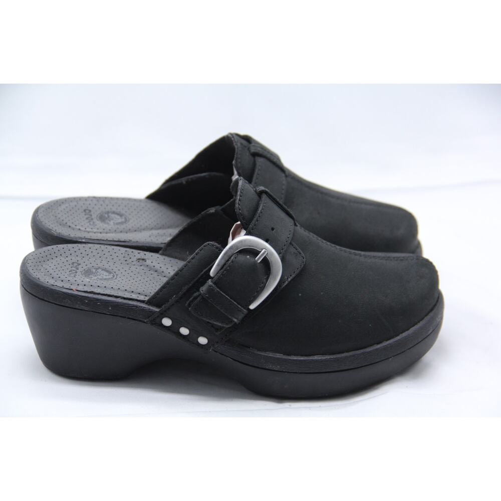 Crocs Cobbler Buckle Clog Shoes Women Size 8 Black Leather Wedge Slip On
